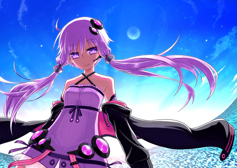 Purple-haired Anime Girl — Purple, Serene, Night, Microphone