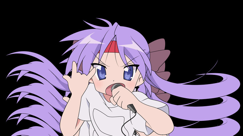 purple-haired anime girl singing