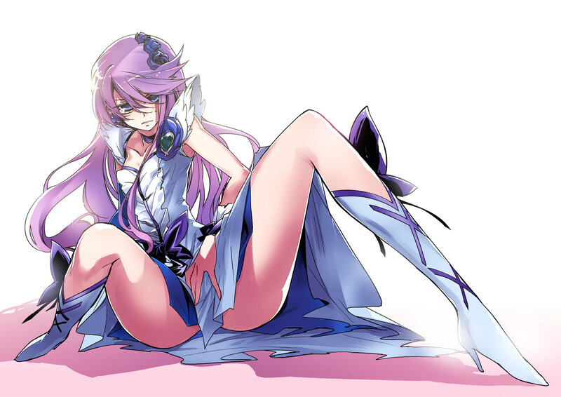 purple-haired anime girl sitting