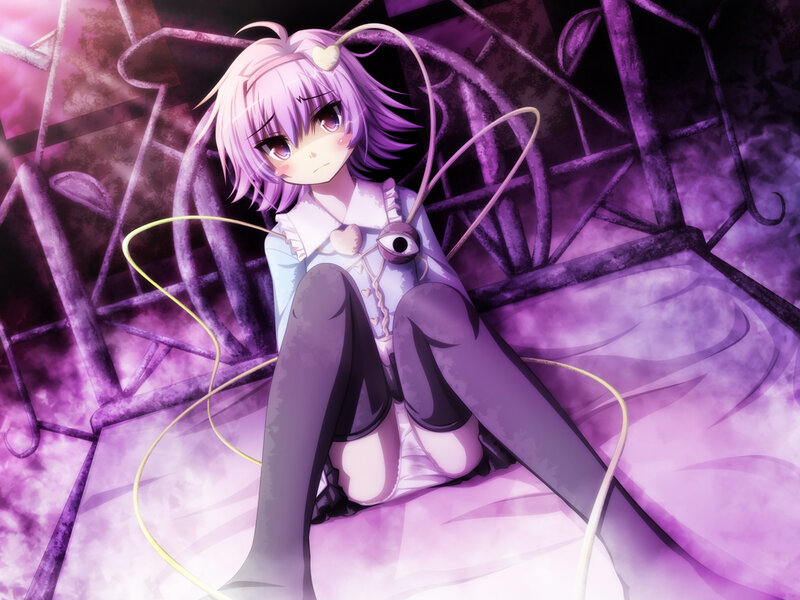 purple-haired anime girl sitting