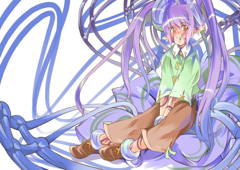 purple-haired anime girl sitting
