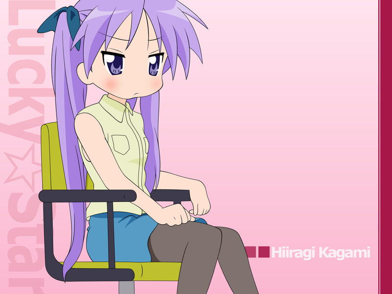 purple-haired anime girl sitting