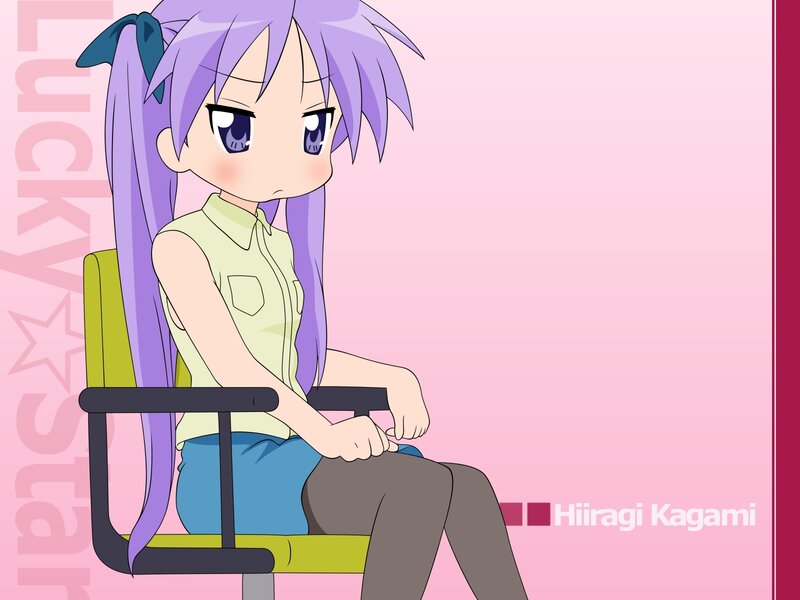 purple-haired anime girl sitting