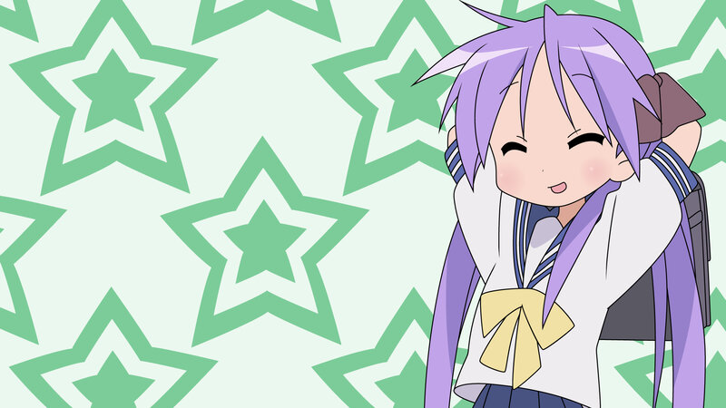 purple-haired anime girl smiling