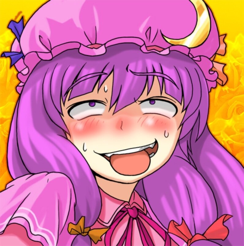 purple-haired anime girl smiling