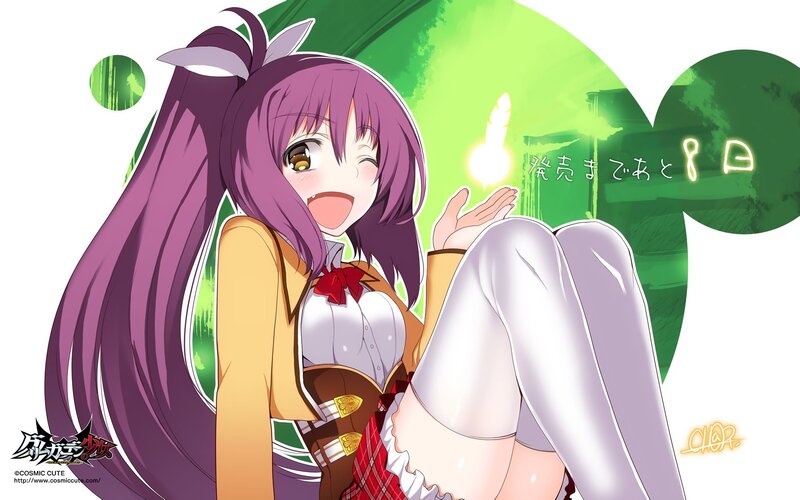 purple-haired anime girl smiling