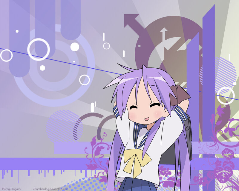Purple-haired anime girl smiling