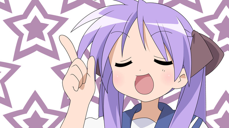 purple-haired anime girl smiling