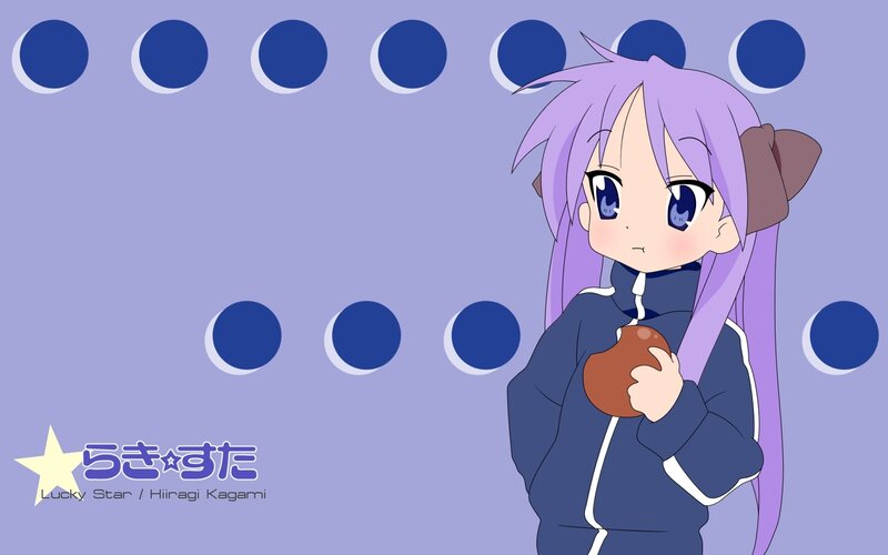 purple-haired anime girl with apple