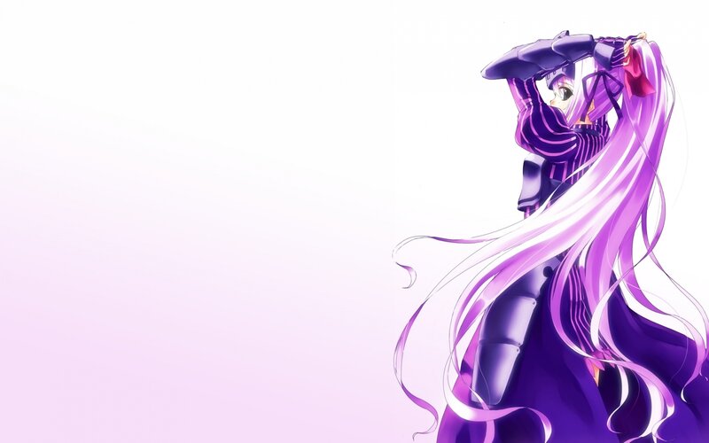 purple-haired anime girl with binoculars