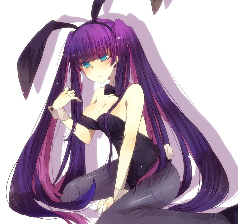 purple-haired anime girl with bunny ears