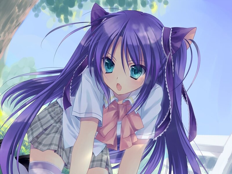 purple-haired anime girl with cat ears