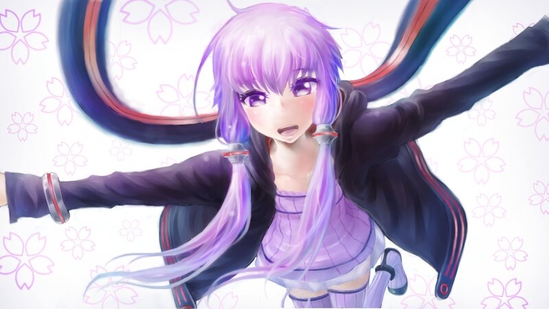purple-haired anime girl with cherry blossoms