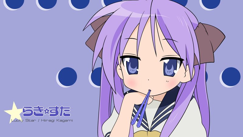 Purple-haired anime girl with chopsticks