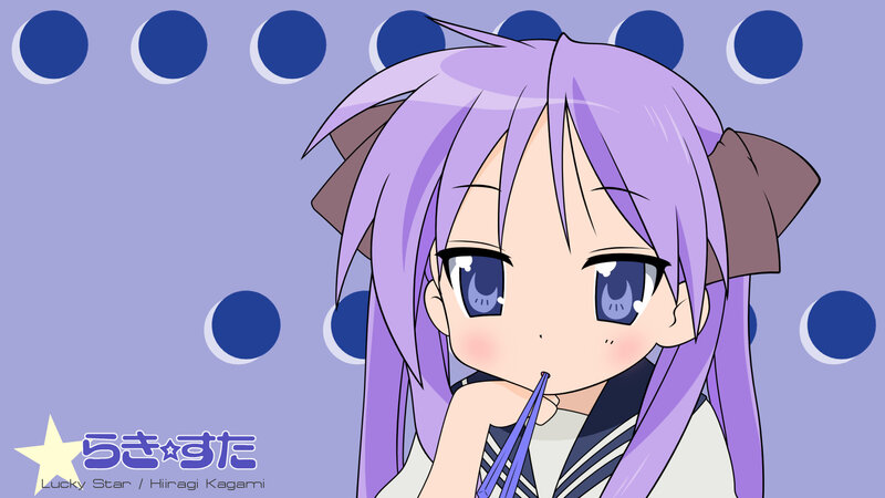 Purple-haired anime girl with chopsticks