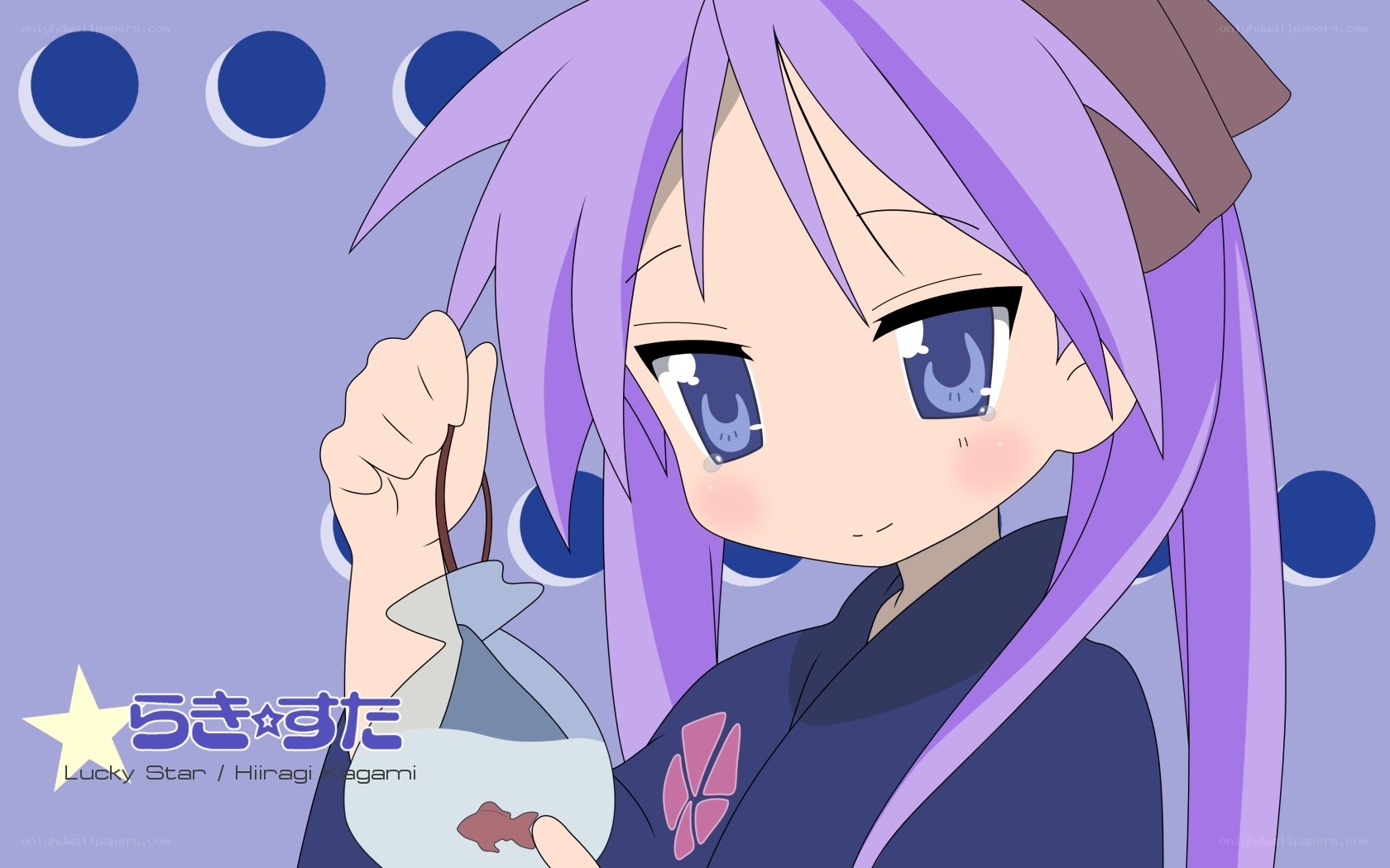 purple-haired anime girl with fish