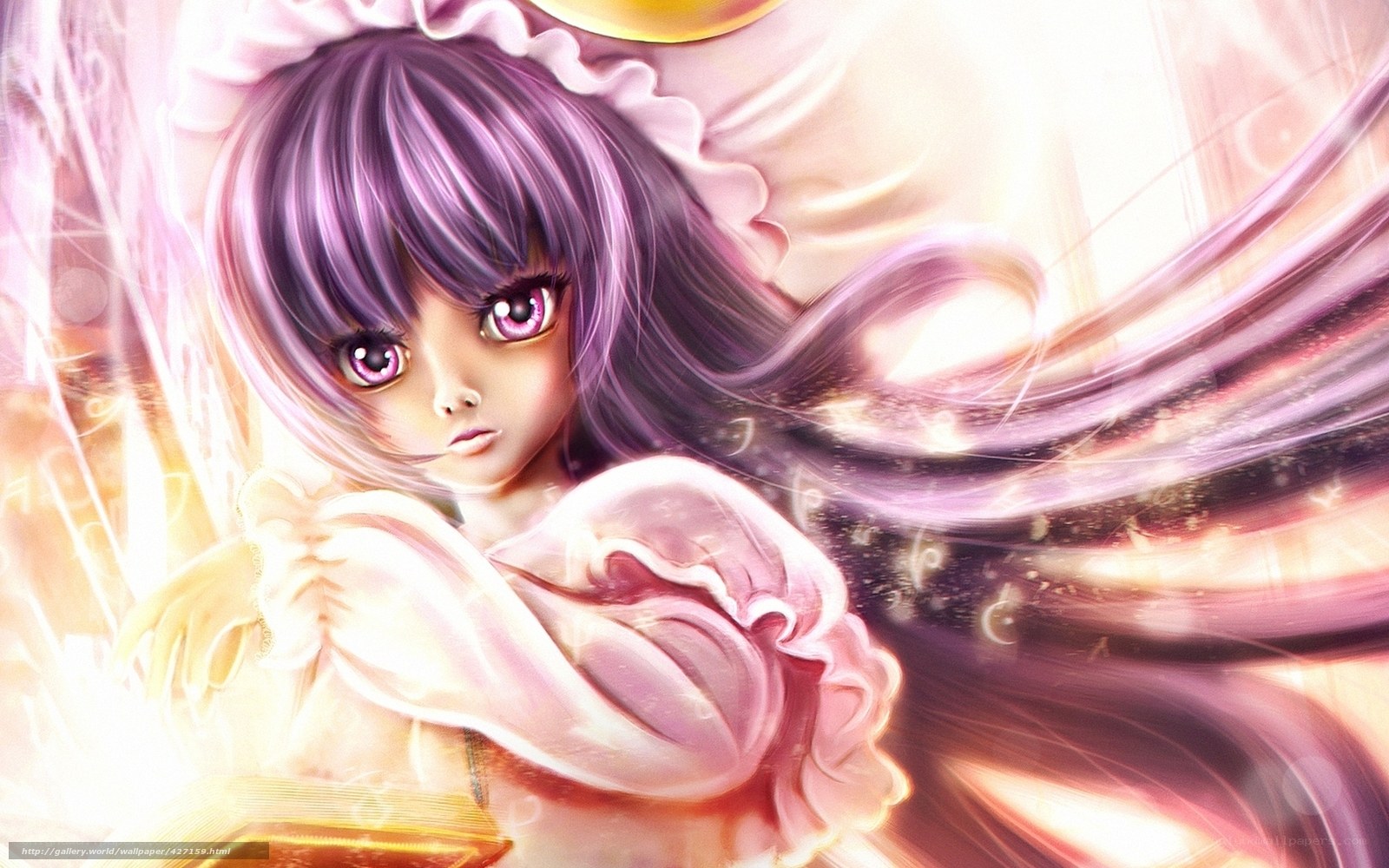 purple-haired anime girl with glowing eyes