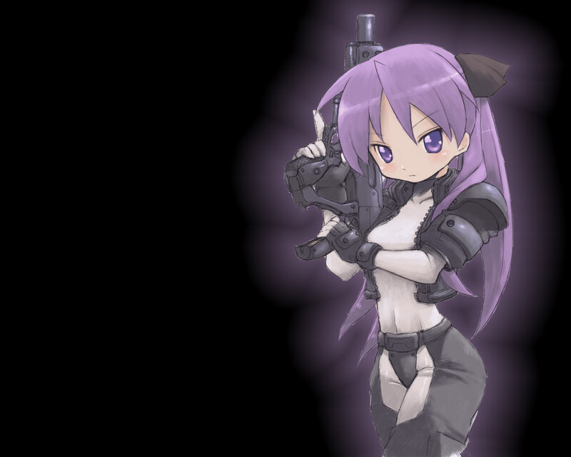 purple-haired anime girl with gun
