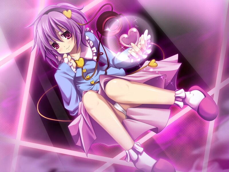 purple-haired anime girl with heart