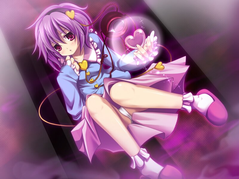 purple-haired anime girl with hearts