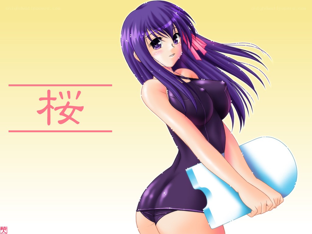 Purple-haired anime girl with pool float