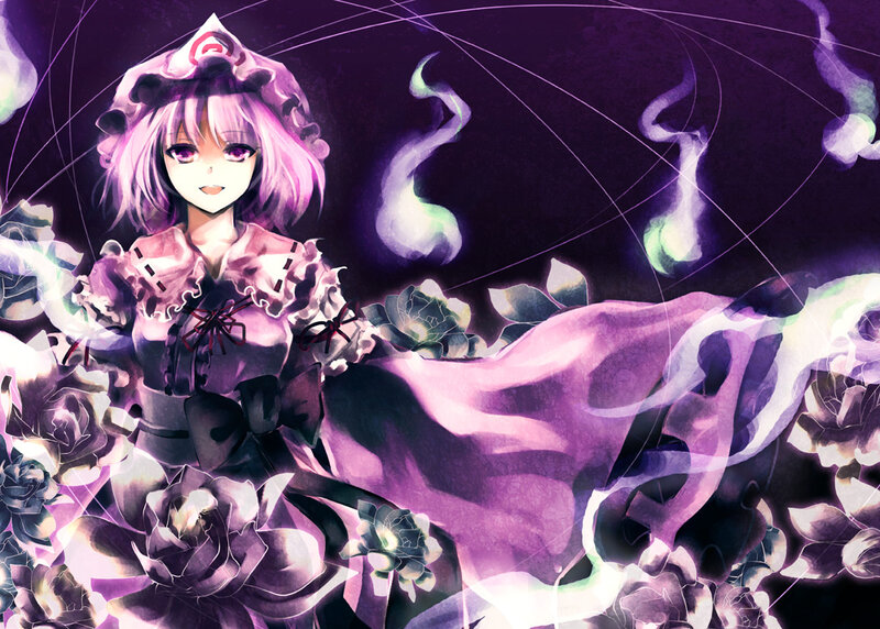purple-haired anime girl with roses