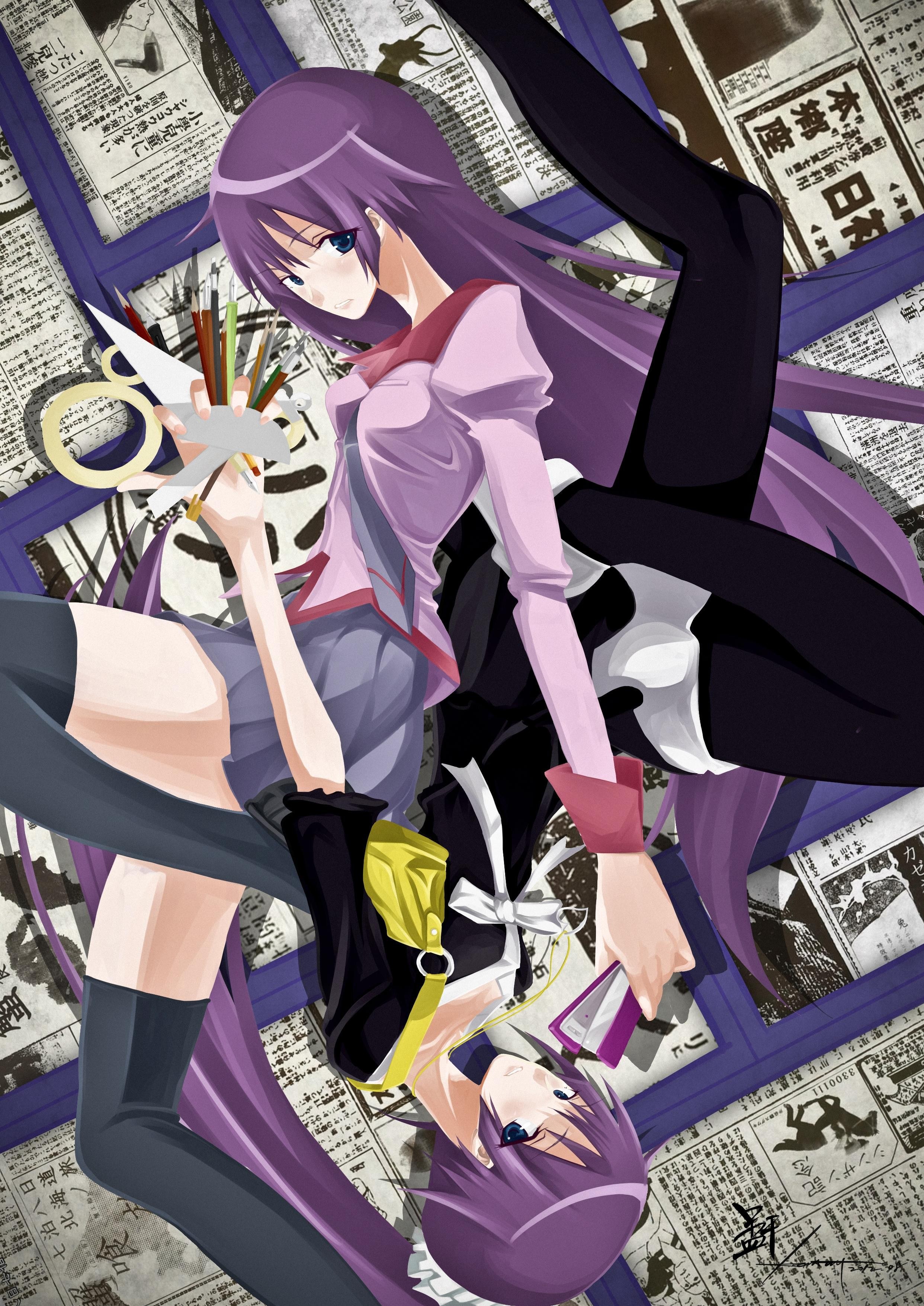 purple-haired anime girl with scissors
