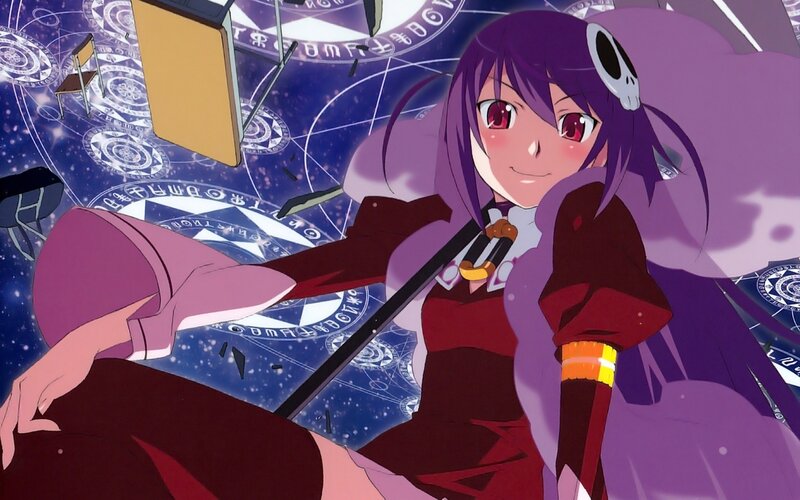 purple-haired anime girl with sword