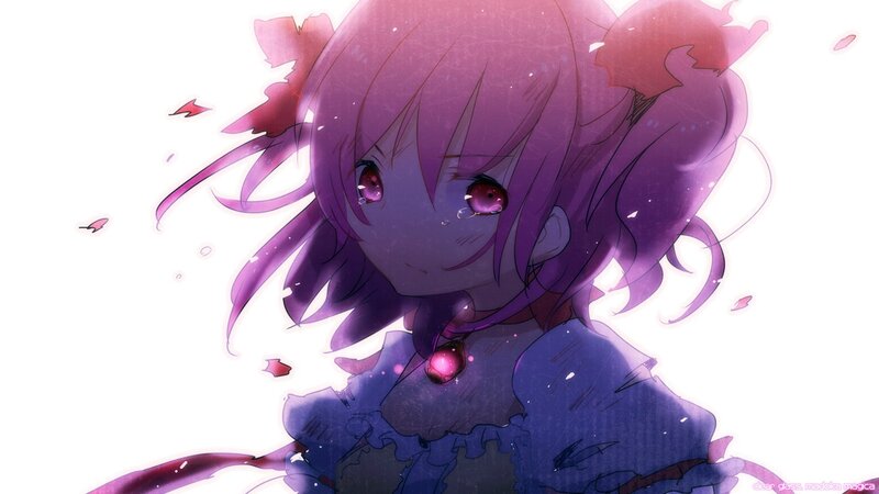 purple-haired anime girl with tears