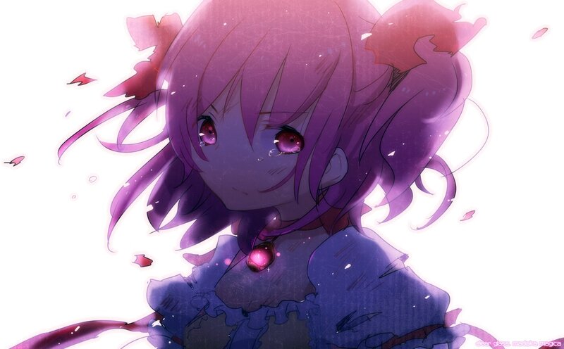 purple-haired anime girl with tears