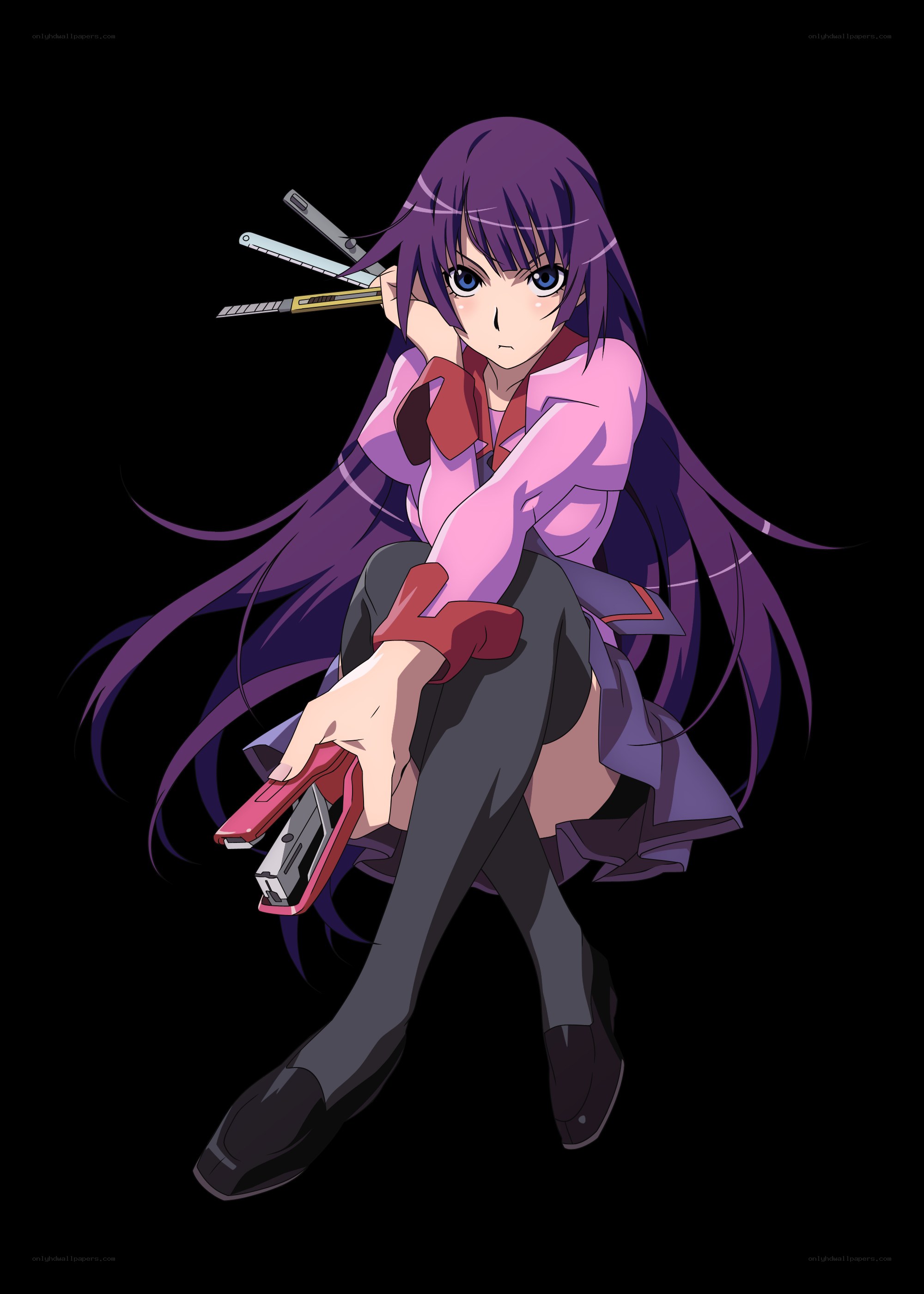 purple-haired anime girl with tools