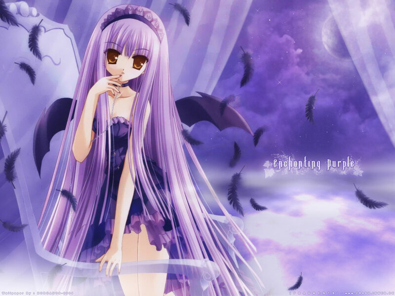 purple-haired anime girl with wings