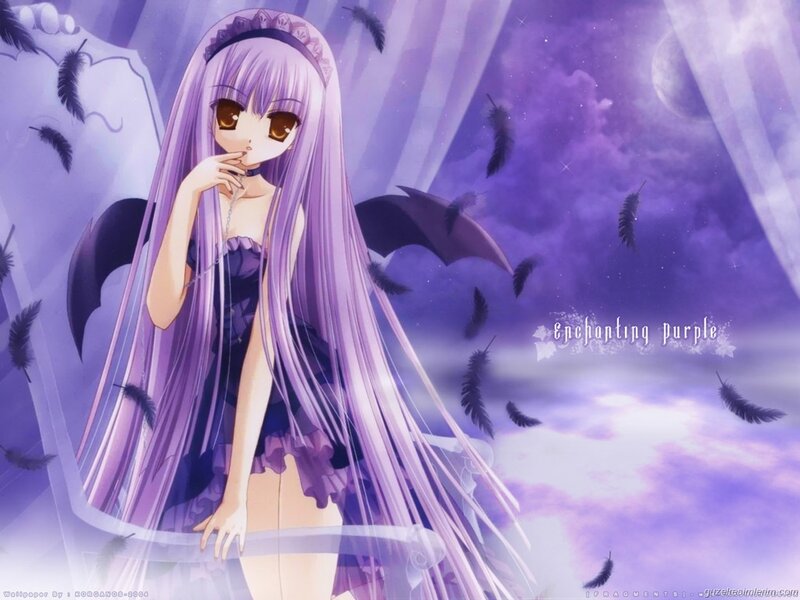 purple-haired anime girl with wings