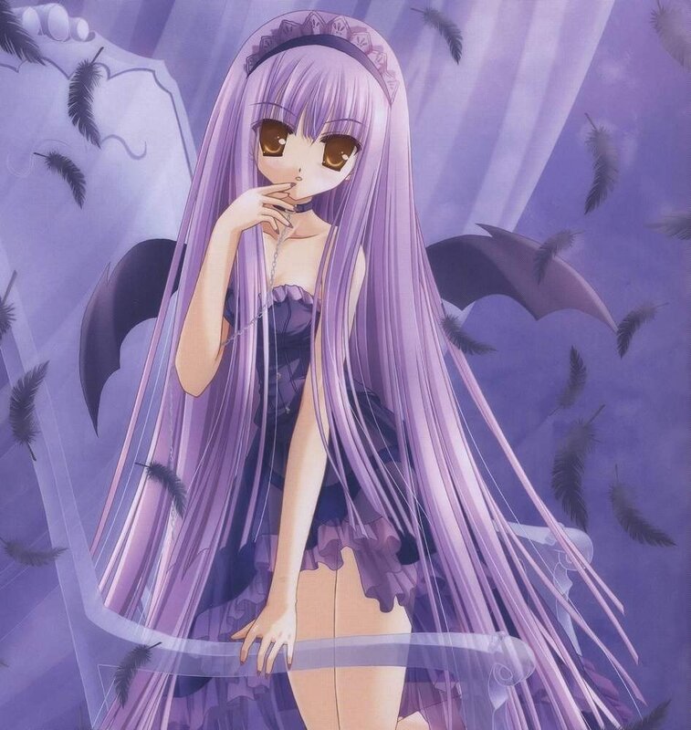 purple-haired anime girl with wings