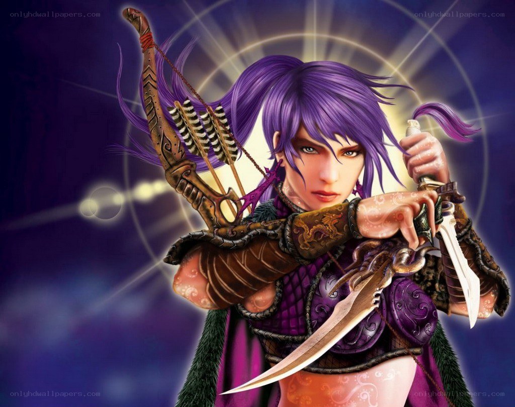Purple-haired archer warrior