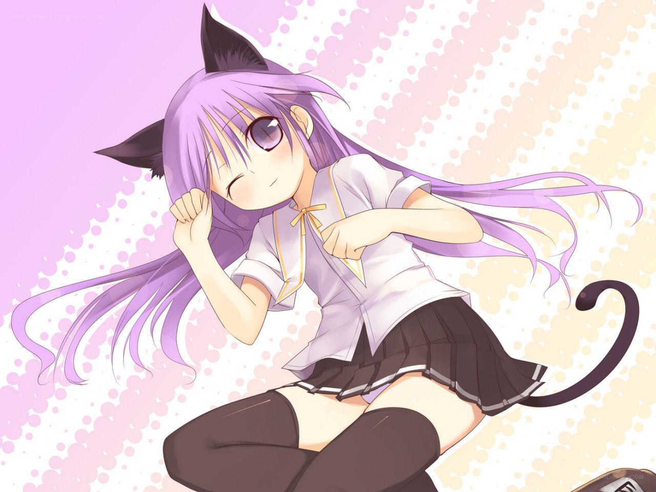 purple-haired cat girl anime