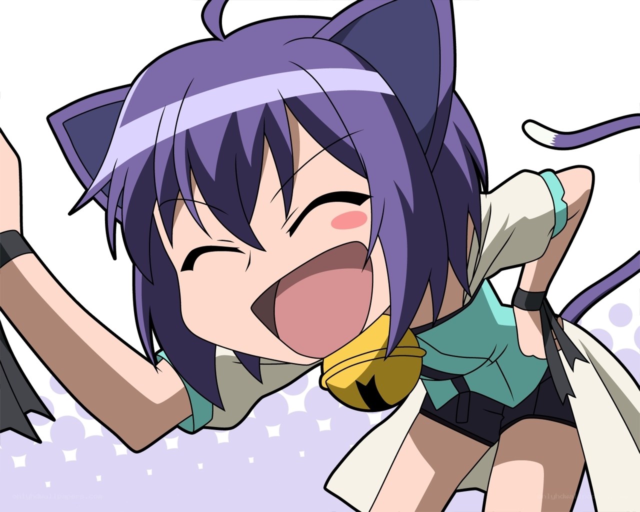 purple-haired cat girl cheering