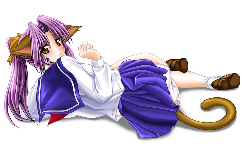 purple-haired cat girl in school uniform