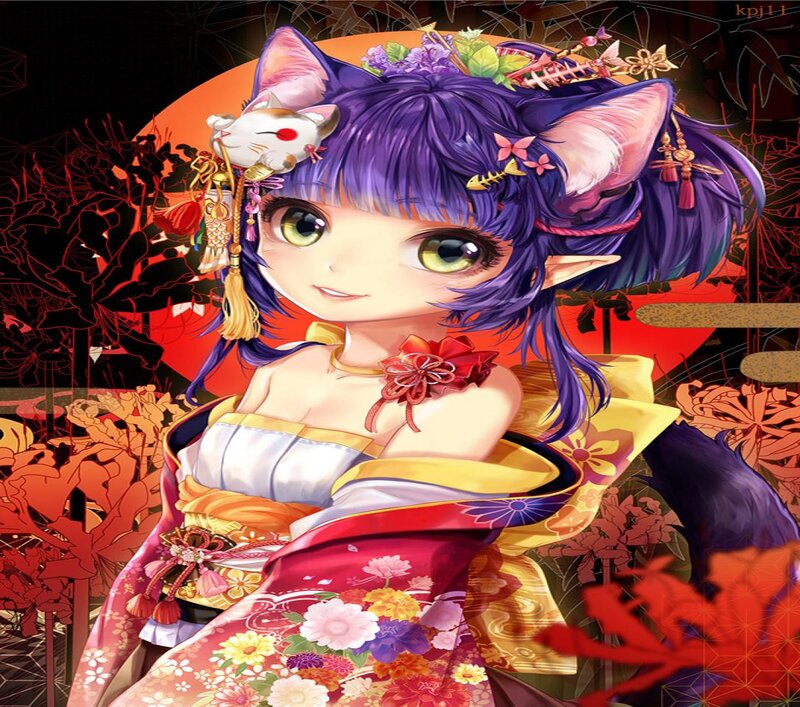 Purple-haired Cat Girl — Purple, Festive