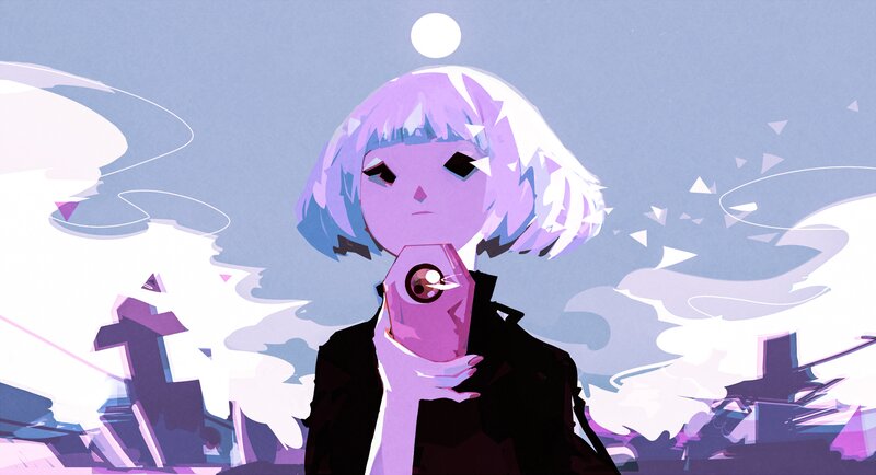 Purple-haired Character Holding Device