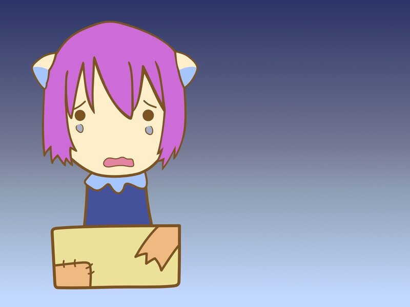 purple-haired character in box
