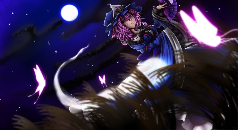 purple-haired character in night scene