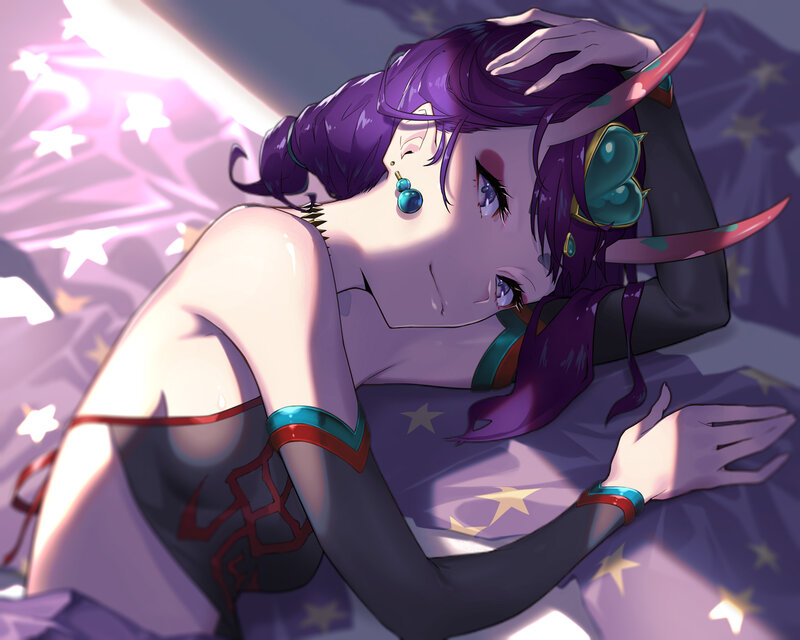 Purple-haired Character Lying — Purple