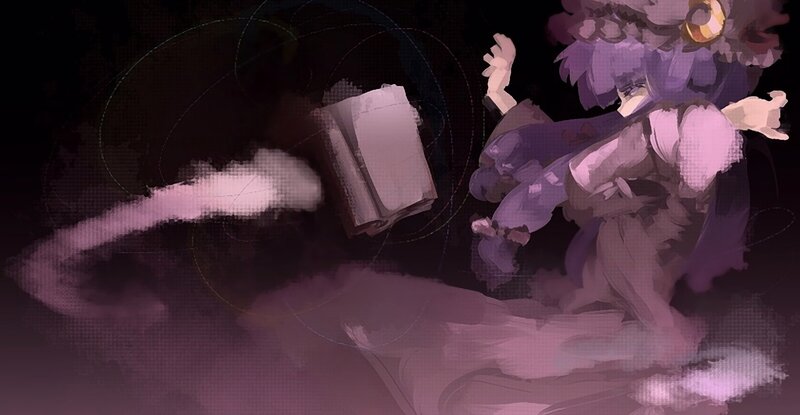purple-haired character with book
