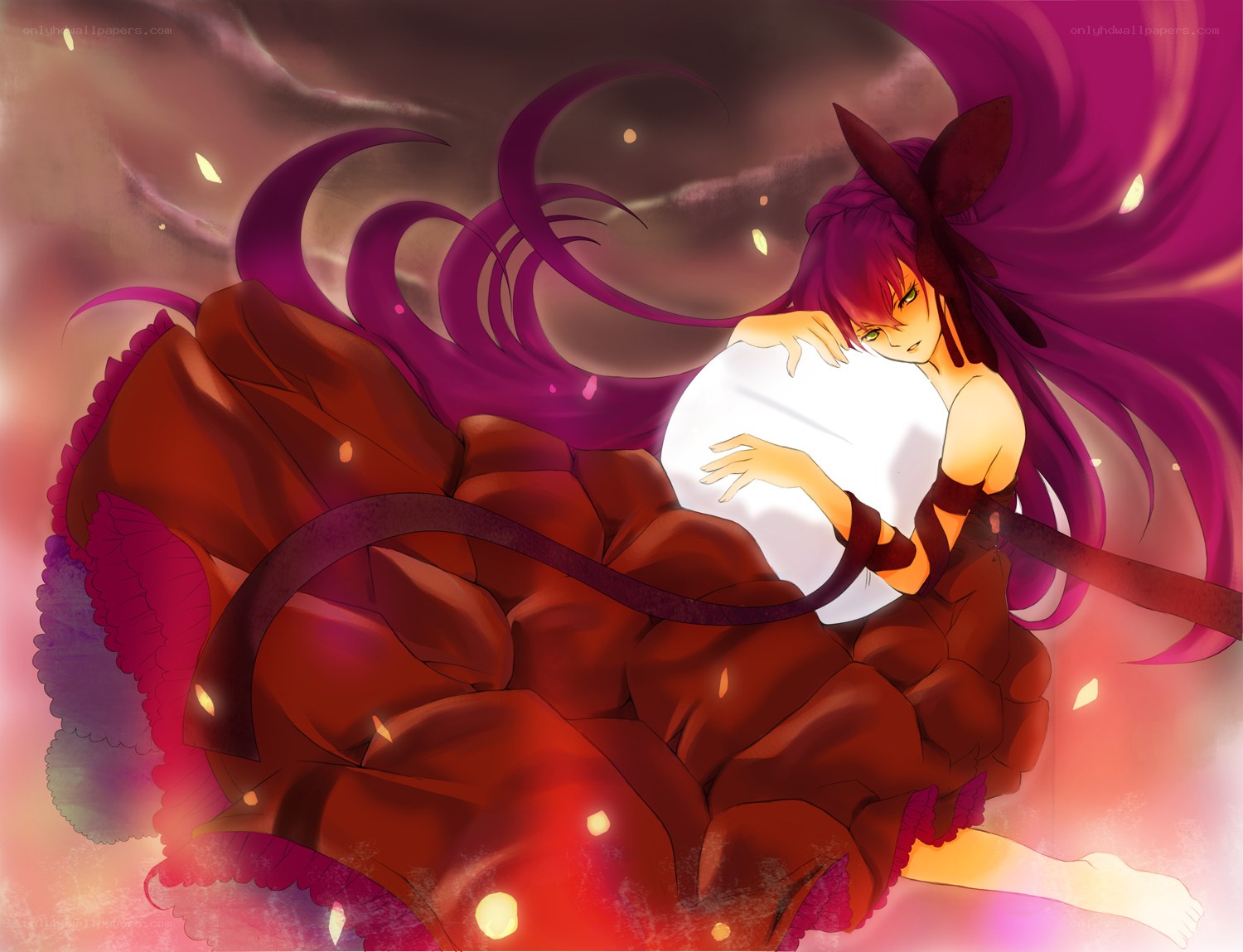 purple-haired character with glowing orb