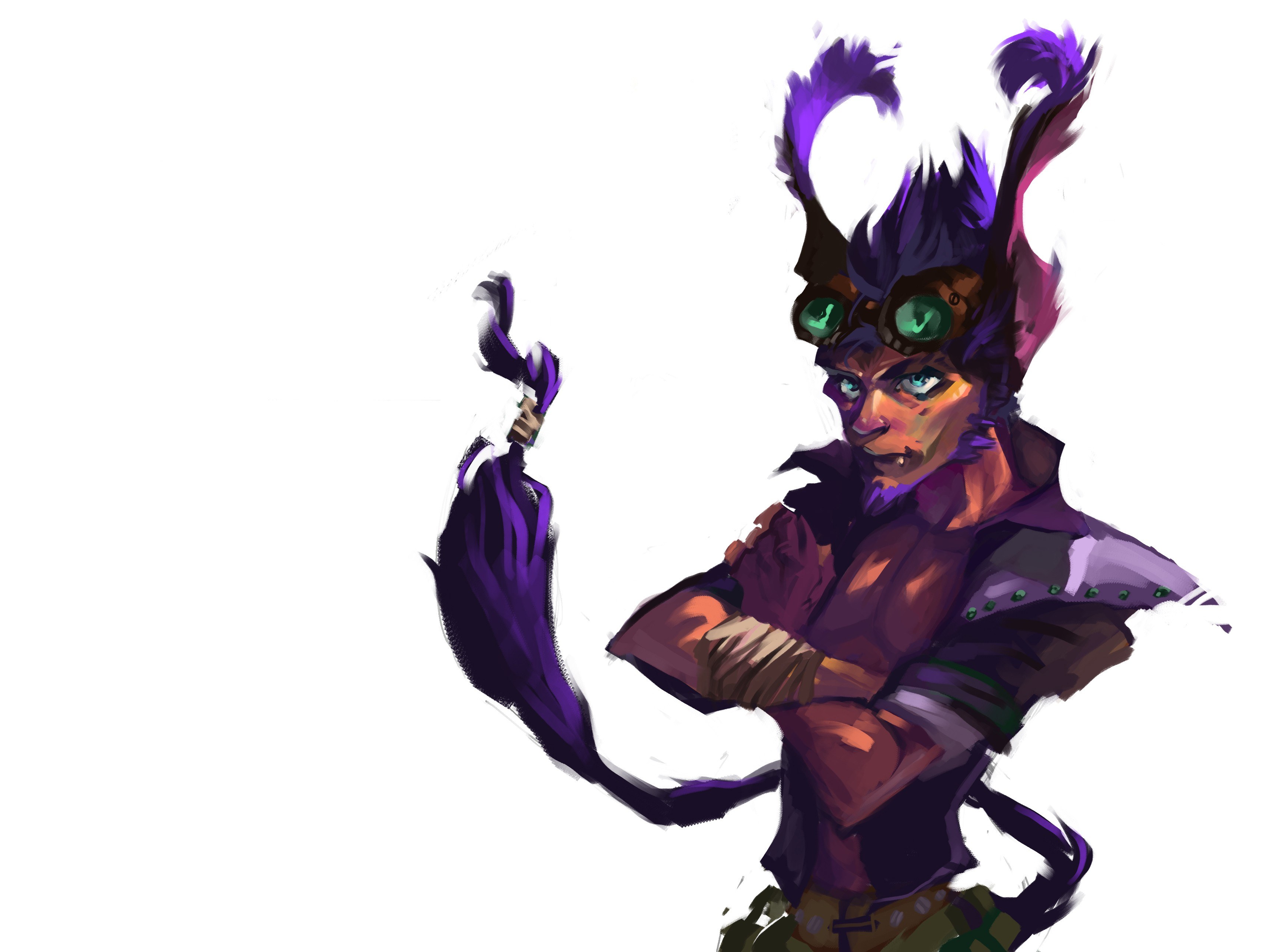 purple-haired character with goggles