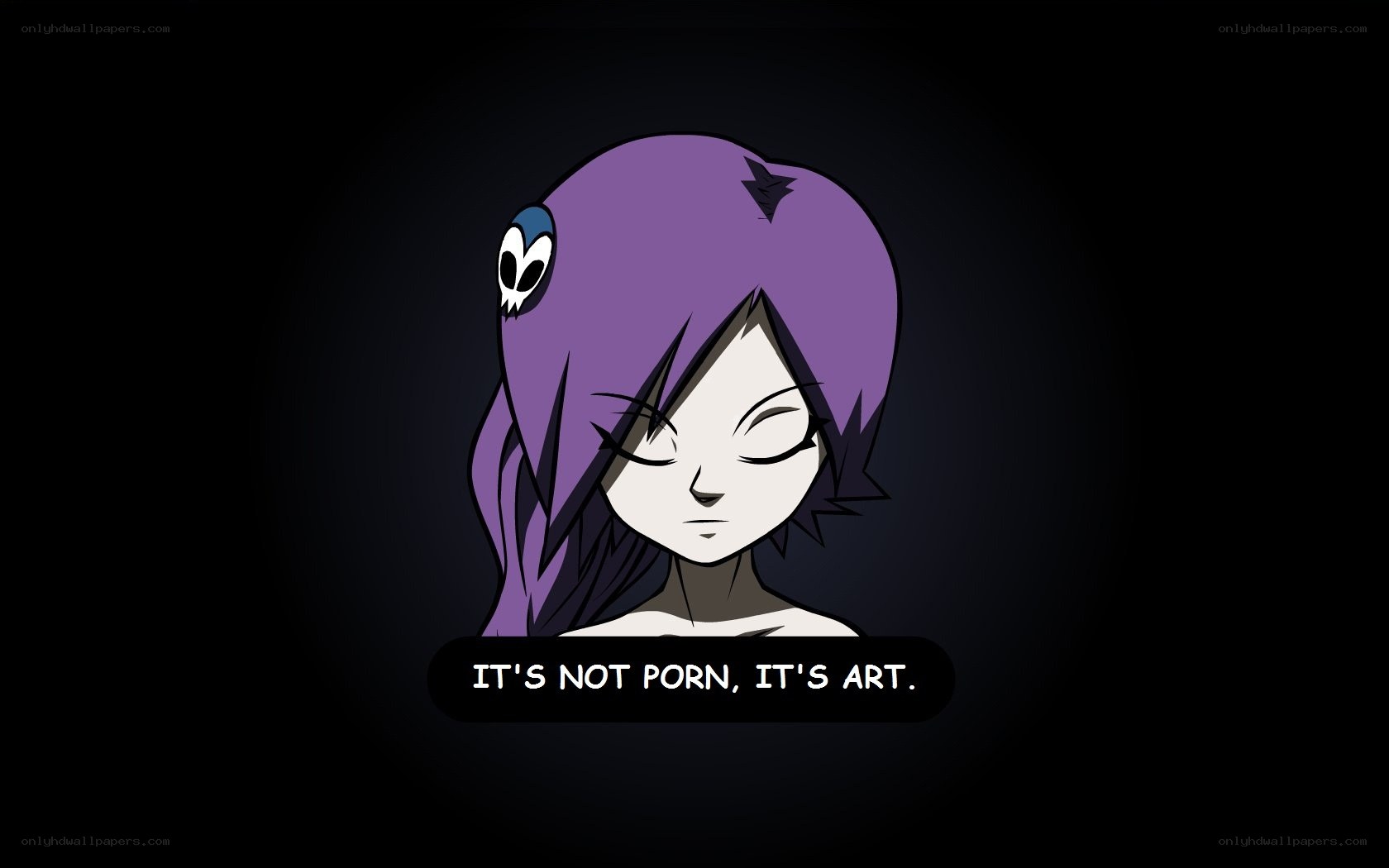 purple-haired character with quote