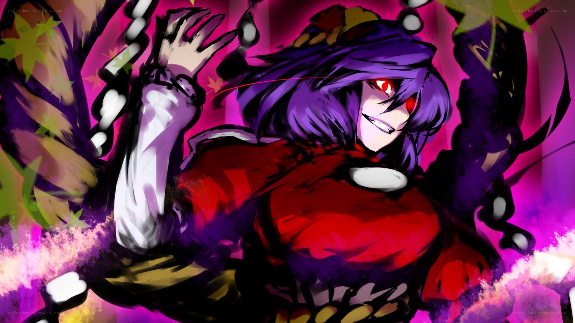 purple-haired character with red eyes