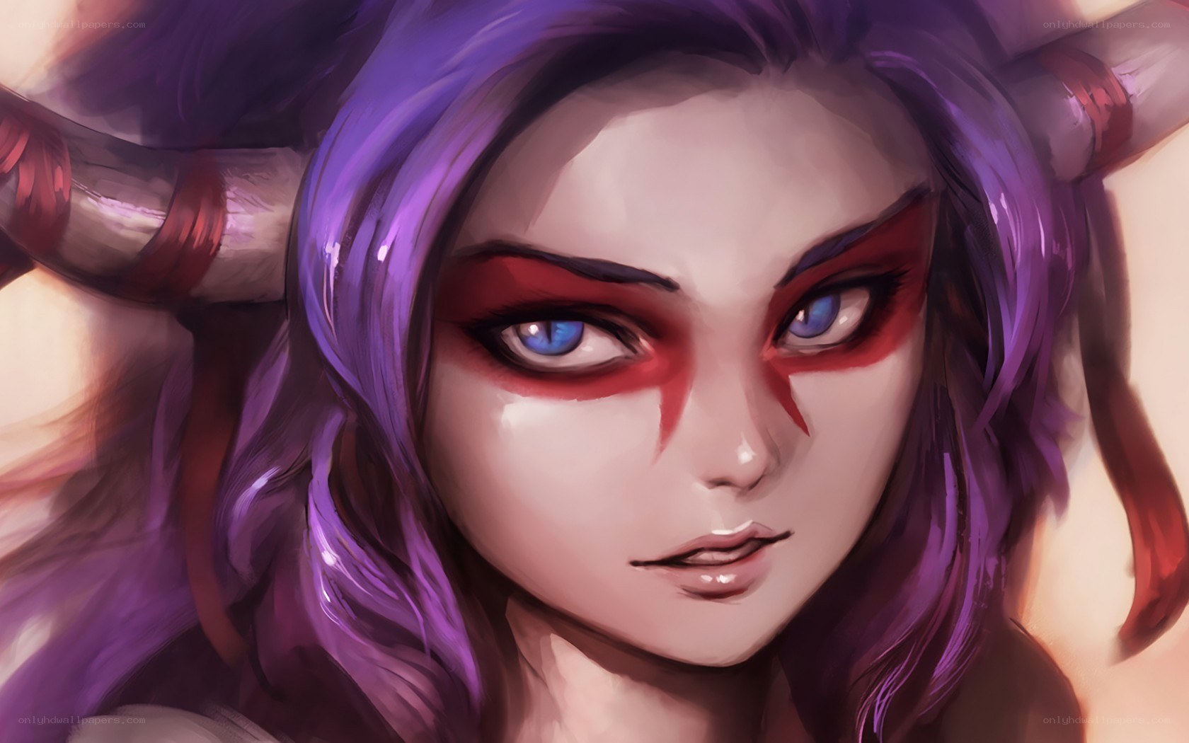 purple-haired character with red markings