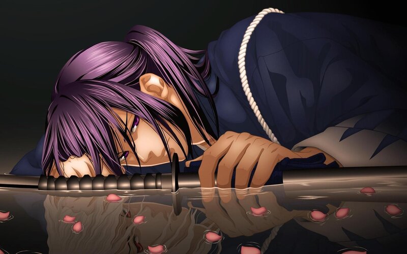 Purple-haired Character with Sword — Purple, Dramatic